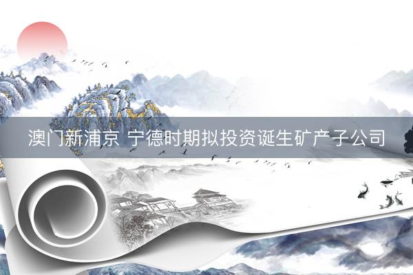 澳门新浦京 宁德时期拟投资诞生矿产子公司